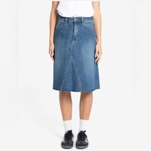 Levis Y2K Denim Midi Skirt Raw Hem Distressed Blue Jean Skirt Women Size 10